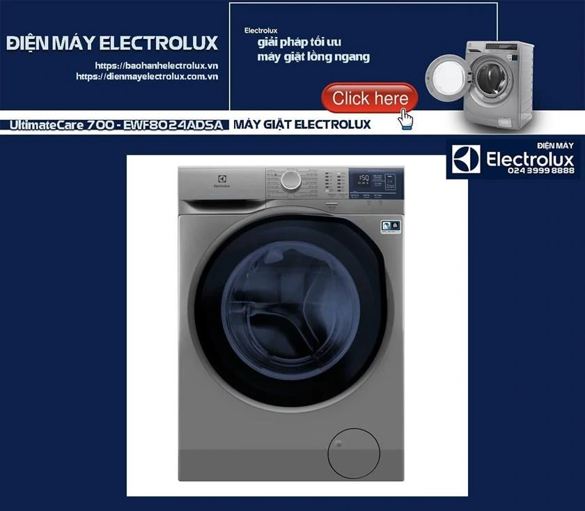 Electrolux máy giặt cửa trước, thiết kế hiện đại, công nghệ giặt sạch, tiết kiệm điện năng, phù hợp cho gia đình Việt.