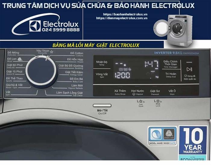 Bảng mã lỗi máy giặt Electrolux inverter
