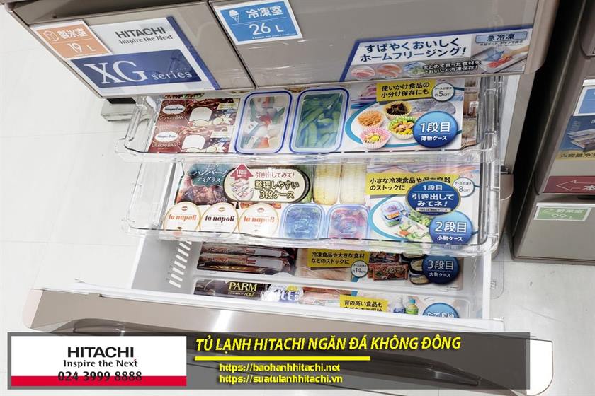 Đồ dùng giữ lạnh mẫu Hitachi, ngăn đá không đông, dung tích 26L, phù hợp lưu trữ thực phẩm tươi sống và đồ ăn sẵn trong gia đình và quán ăn.