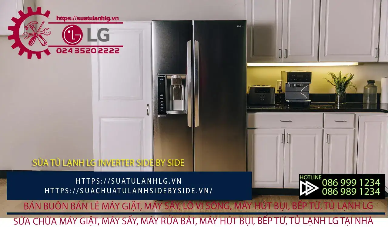 Làm lạnh tủ lạnh LG inverter side by side, công nghệ tiên tiến, thiết kế sang trọng, phù hợp mọi không gian bếp hiện đại tại nhà.