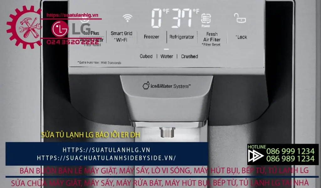 Hình ảnh máy giặt LG với màn hình hiển thị điều khiển và thông số công nghệ mới nhất, phù hợp cho dịch vụ sửa tủ lạnh LG tại Nguyễn Dương.