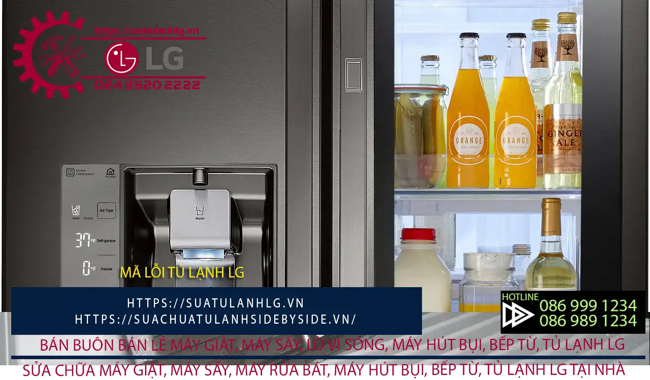 Ổ chứa đồ trong tủ lạnh LG, hình ảnh các chai nước ép trái cây và sữa trên ngăn mát, dịch vụ sửa chữa và bảo trì tủ lạnh LG tại Nguyễn Dương, liên hệ hotline để được hỗ trợ dịch vụ điện tử điện lạnh tin cậy.