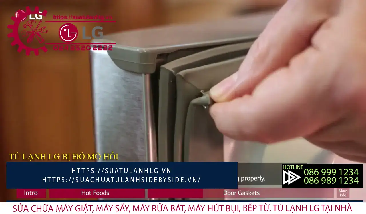Tủ lạnh LG bị đổ mồ hôi có thể do miếng đệm cửa bị rách.