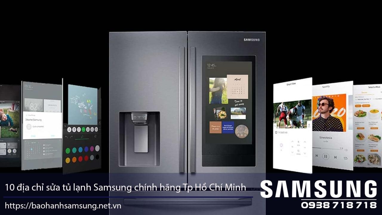 Smart Samsung refrigerator with touch screen features and modern design, offered by authorized Samsung service centers in Ho Chi Minh City for reliable warranty and repair services.