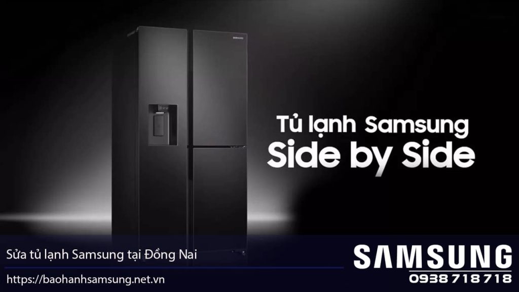 Samsung side-by-side refrigerator in sleek black finish, highlighting modern design and advanced cooling technology for efficient food preservation.