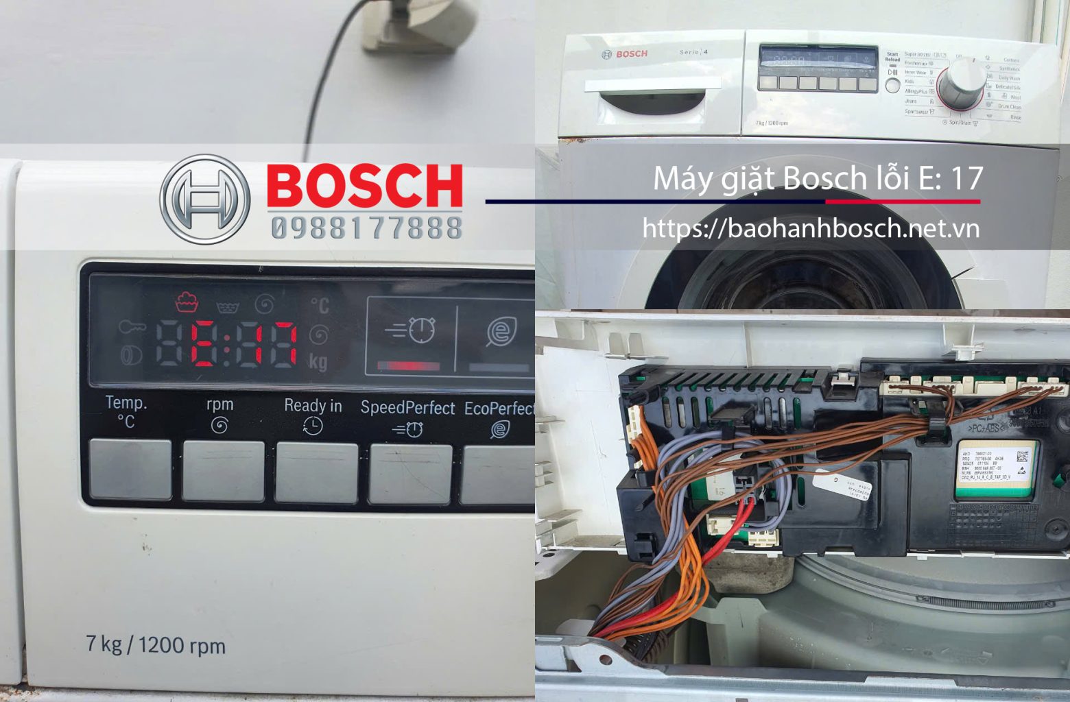 Máy giặt Bosch lỗi E:17, sửa chữa bảo dưỡng tại trung tâm Bảo Hành Bosch Uy tín tại Việt Nam.