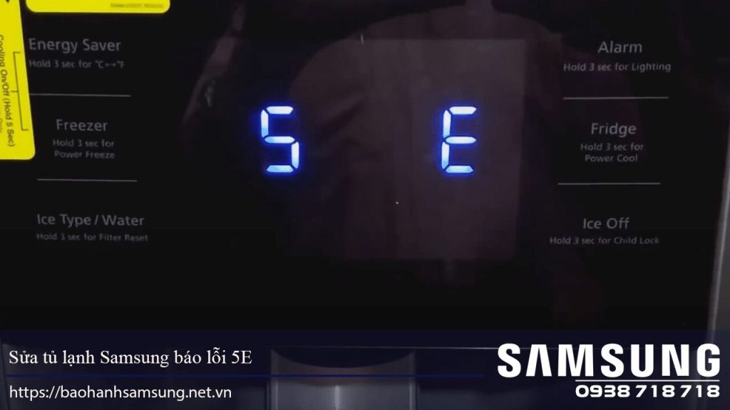 Đèn hiển thị nhiệt độ tủ lạnh Samsung lỗi 5E, sửa chữa điện tử lạnh Nguyên Dương, dịch vụ sửa tủ lạnh uy tín tại TP.HCM.