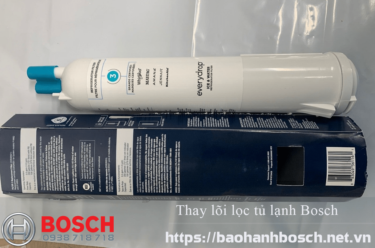 Lọc tủ lạnh Bosch chính hãng, thay thế khoảng 6 tháng, bảo vệ thực phẩm, đảm bảo an toàn sức khỏe. Dịch vụ bảo hành Bosch, linh kiện chính hãng, uy tín.