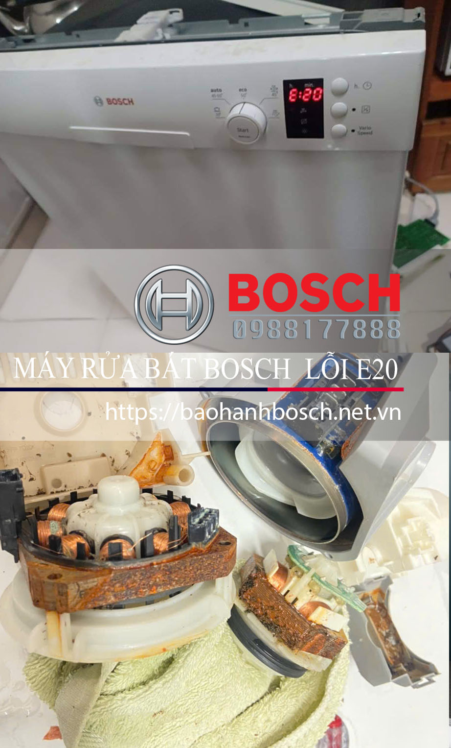 Sửa Chữa Điện Tử Điện Lạnh Nguyên Dương hỗ trợ thay vòng nhiệt hỏng gây ra lỗi máy rửa bát Bosch lỗi E20