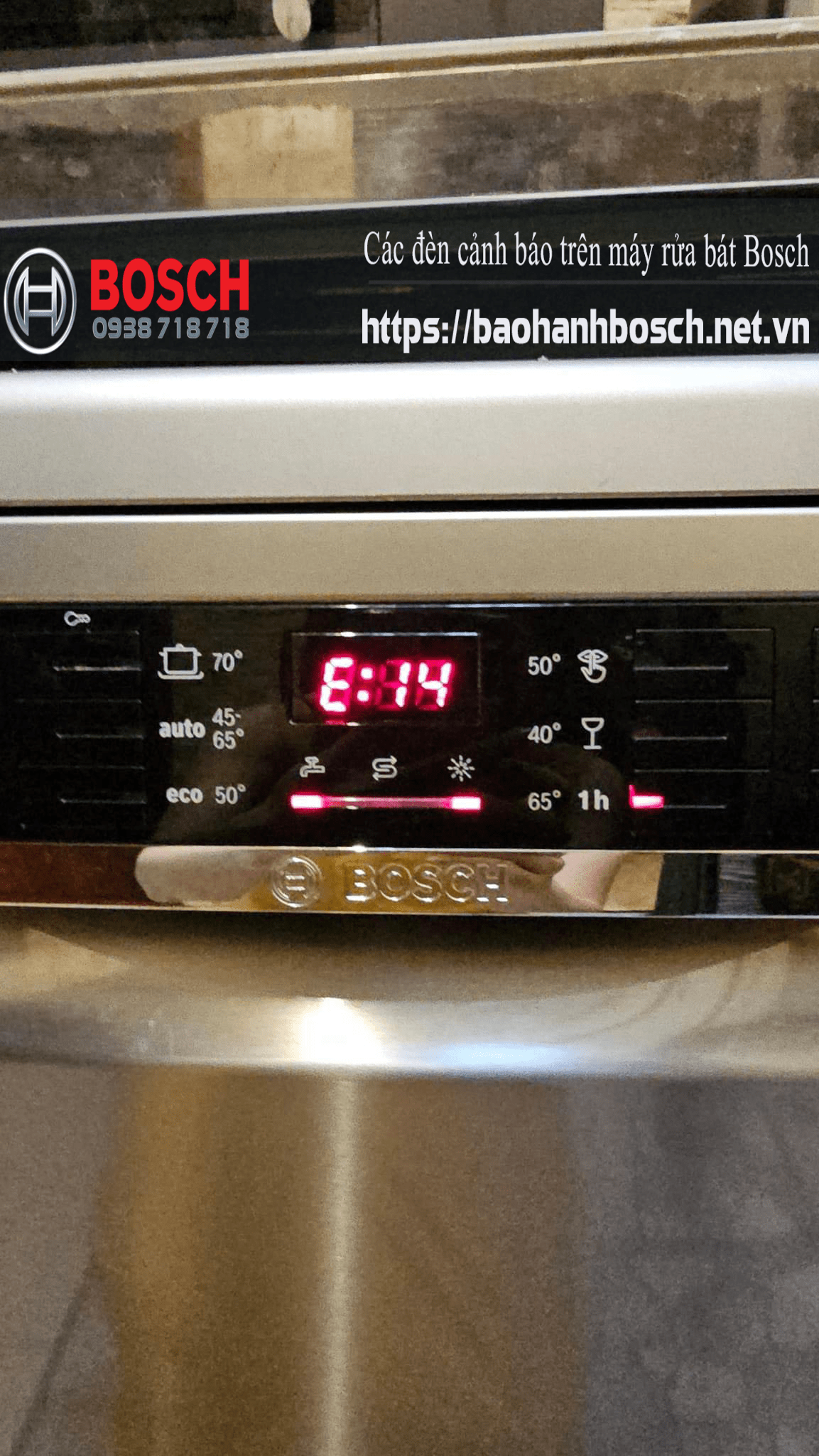 Đèn báo nguồn cấp là một trong các đèn cảnh báo trên máy rửa bát Bosch