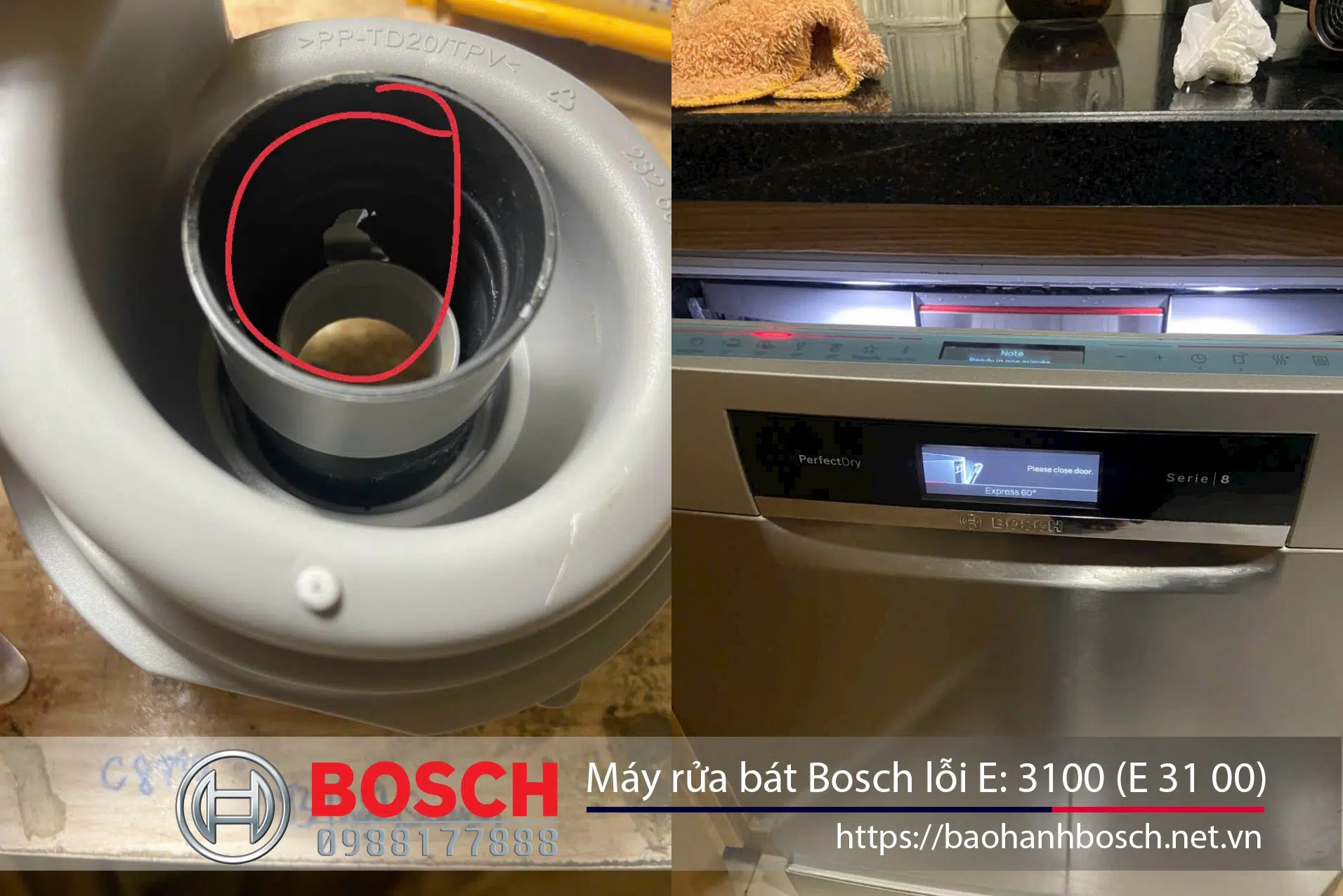 Lỗi E31-00 máy rửa bát Bosch