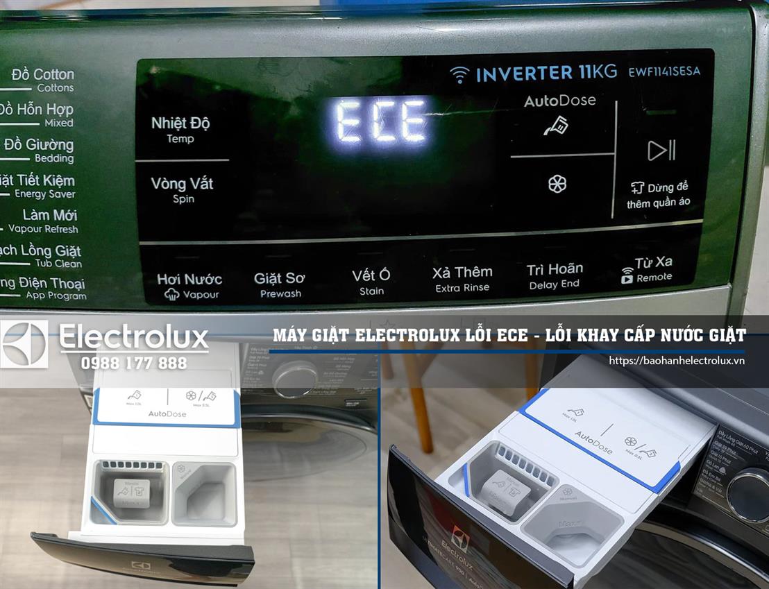 Lỗi ECE máy giặt Electrolux do hộp chia nước giặt