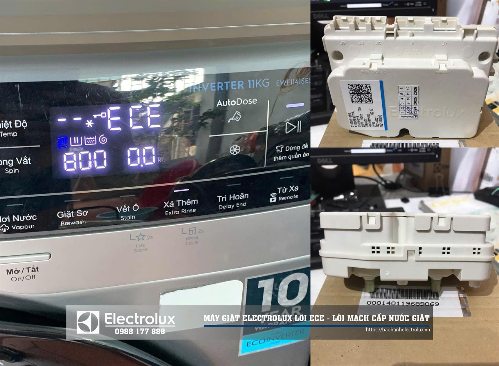 Lỗi ECE ở máy giặt Electrolux do hỏng mạch khiển hộp chia nước