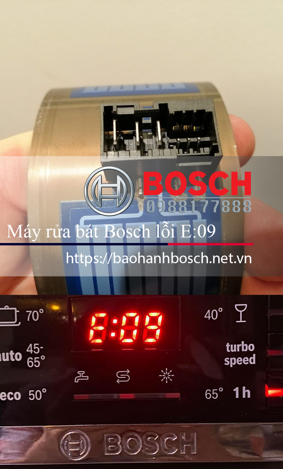 Bộ phận làm nóng có vấn đề là nguyên nhân lỗi E09 máy rửa bát Bosch