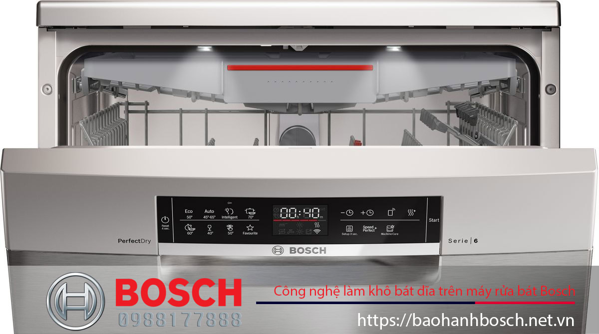 Máy rửa bát Bosch sử dụng công nghệ làm khô bằng đĩa trên máy, đảm bảo vệ sinh, tiết kiệm năng lượng và bảo vệ môi trường.