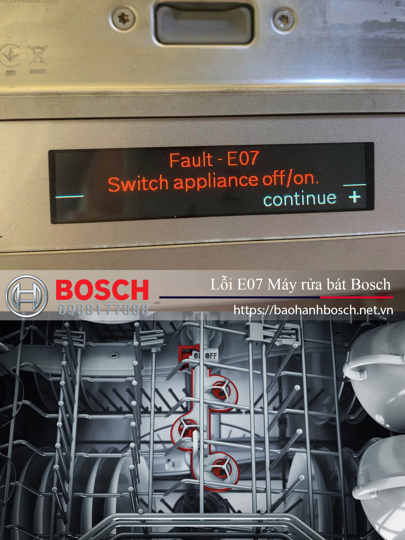 Lỗi E07 máy rửa bát Bosch