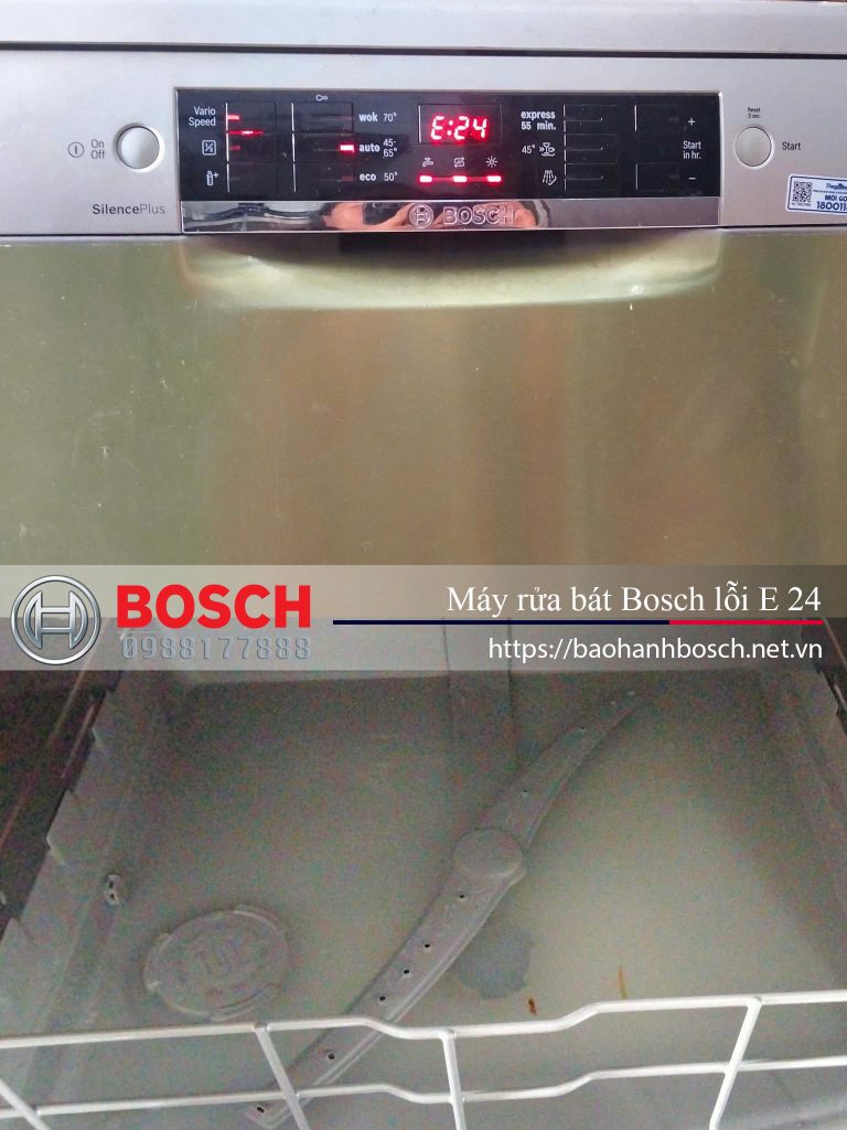 Máy rửa bát Bosch lỗi E 24, sửa chữa và bảo hành chính hãng Bosch, dịch vụ bảo trì uy tín tại Việt Nam.