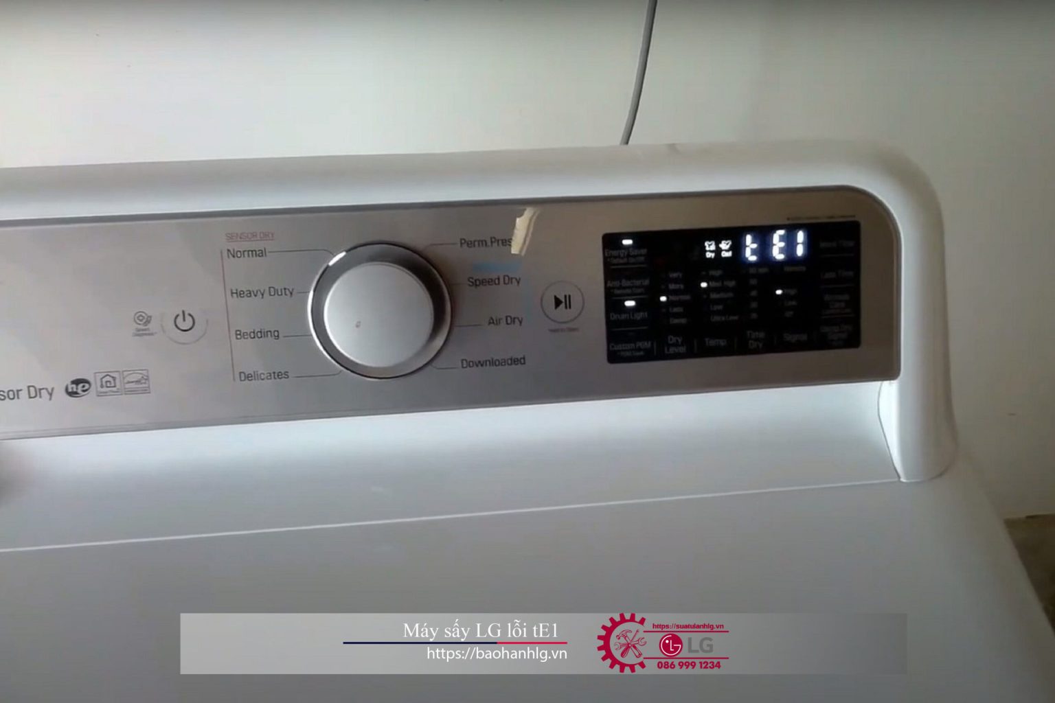 LG washing machine control panel with digital display and various wash cycle options, part of LG's warranty and repair services for LG appliances.