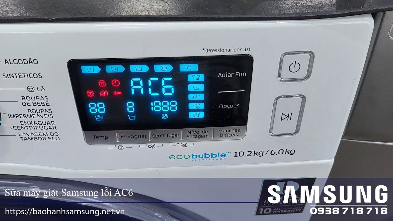 Samsung washing machine repair service for error AC6 in Vietnam, authorized Samsung warranty and support. Reliable Samsung washing machine repair in Vietnam, check troubleshooting, and warranty.