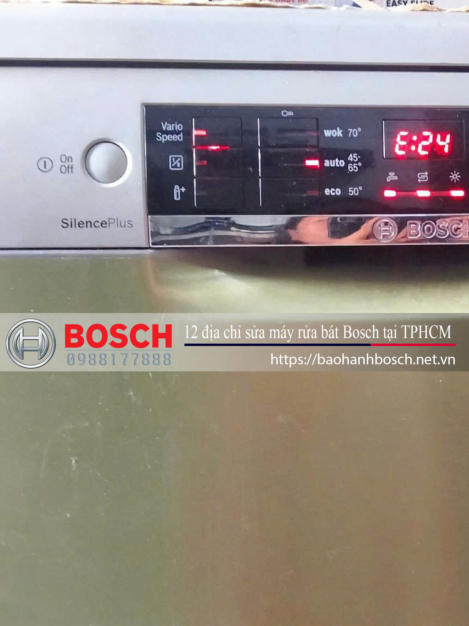 Đầu điều khiển máy rửa bát Bosch Uy tín, hiển thị rõ ràng các chế độ và thời gian hoạt động, đảm bảo hiệu quả vệ sinh cao và độ bền lâu dài.