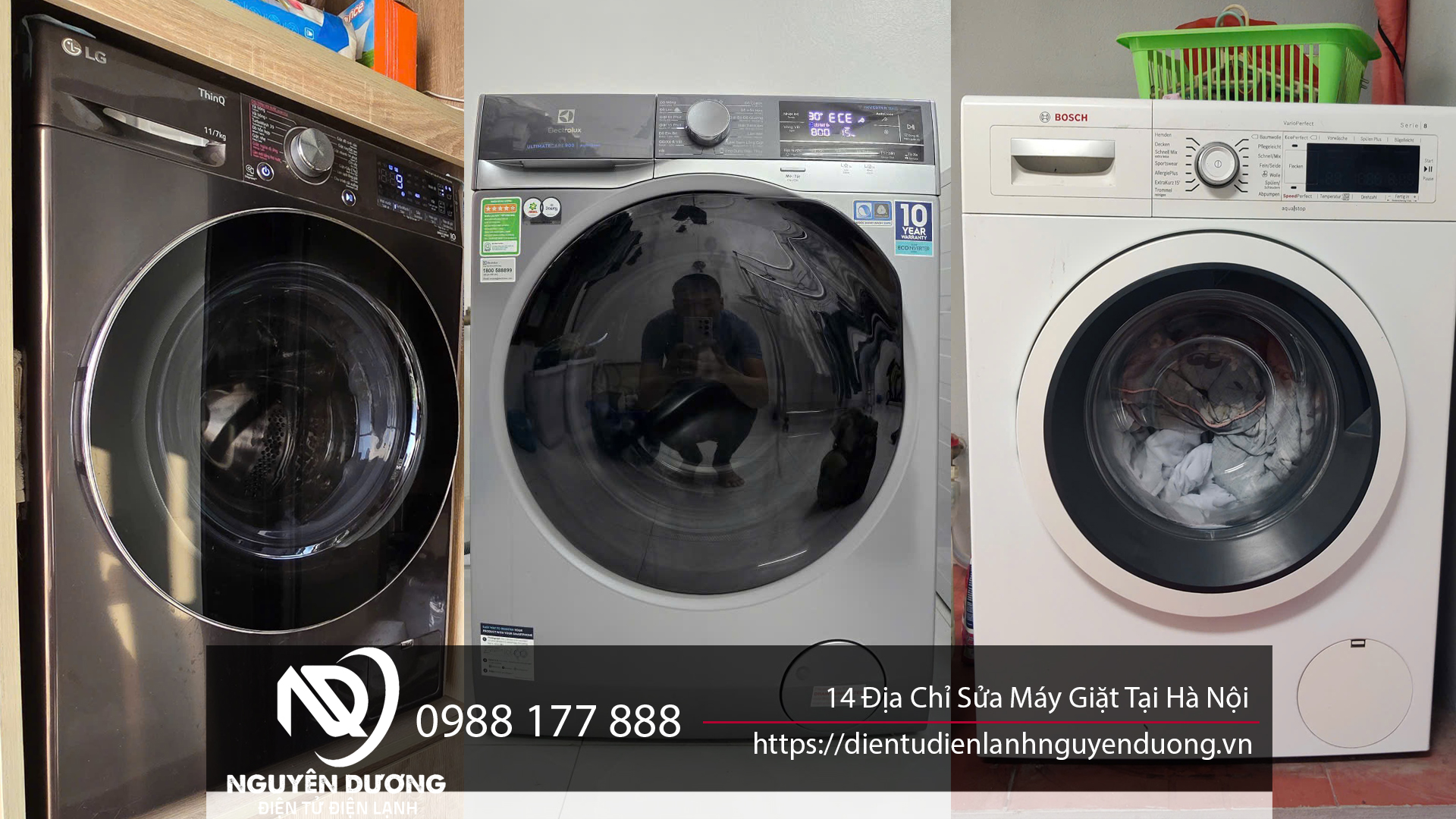 Lò giặt sấy Electrolux, Bosch và LG cao cấp, công nghệ hiện đại, phù hợp sửa chữa, bảo trì tại Hà Nội - Điện tử điện lạnh Nguyên Dương, liên hệ 0988 177 888.