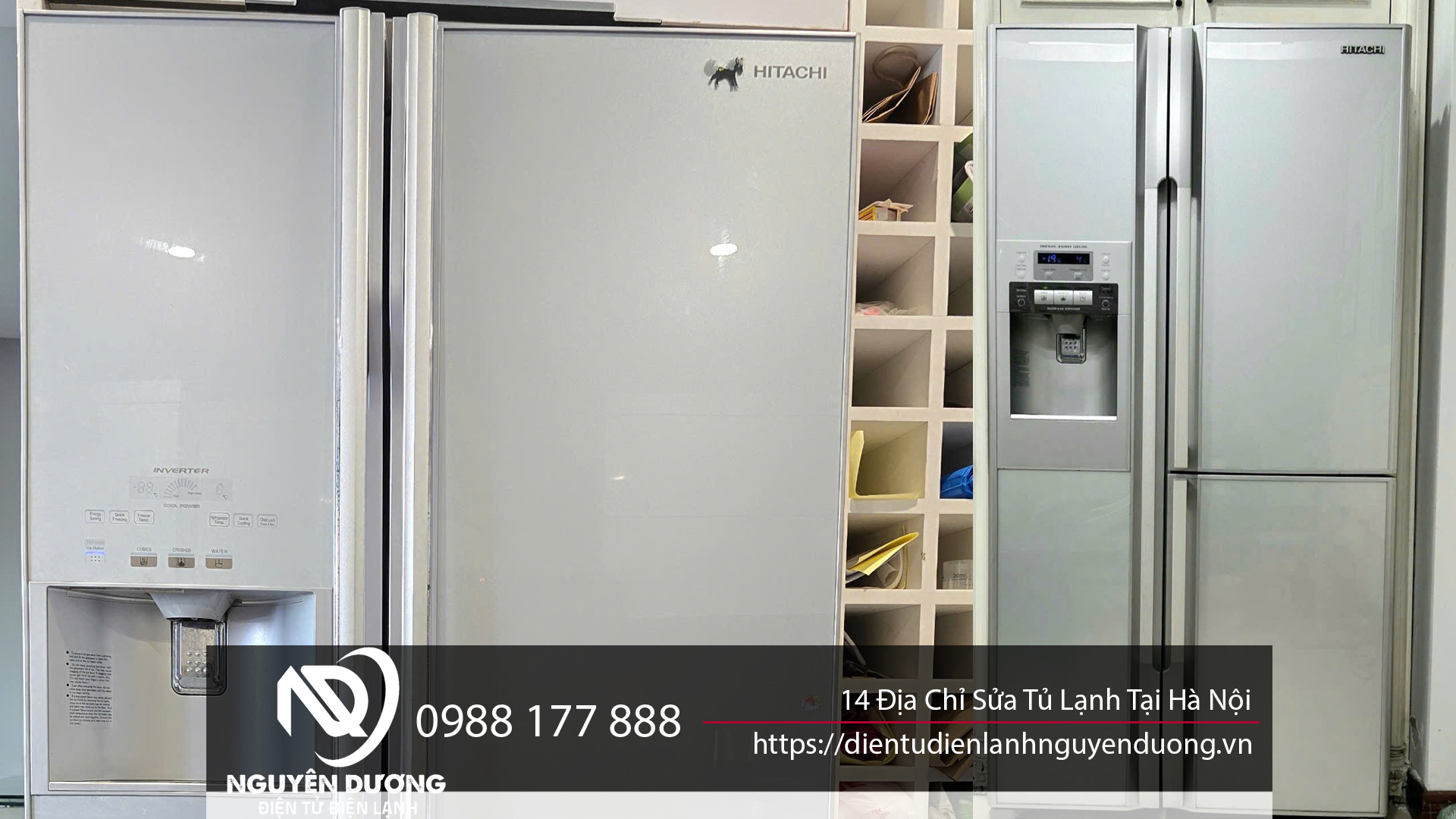 Lò lạnh side by side Hitachi hiện đại, dáng cao cấp, công nghệ Inverter tiết kiệm điện, phù hợp cho gia đình và văn phòng tại Hà Nội.